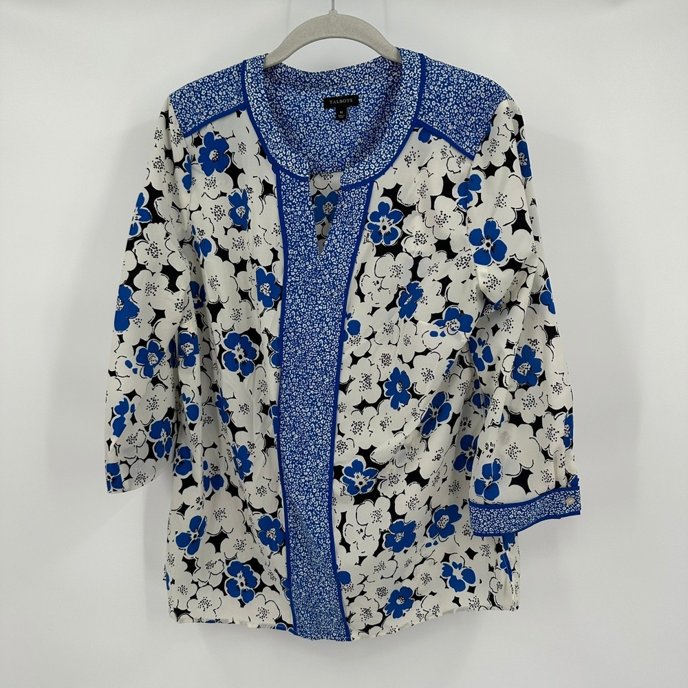 Talbots Womens‎ Cottagecore Floral Tunic Top Size M Blue White Resort Classic